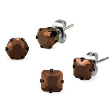 Load image into Gallery viewer, TK2443 - Two Tone IP Light Brown (IP Light coffee) Stainless Steel Earrings with AAA Grade CZ  in Light Coffee