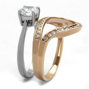 TK2479 - Two-Tone IP Rose Gold Stainless Steel Ring with AAA Grade CZ  in Clear