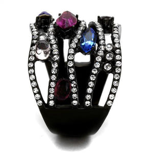 TK2480 - IP Black(Ion Plating) Stainless Steel Ring with Top Grade Crystal  in Multi Color