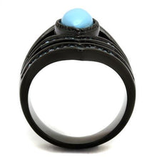 Load image into Gallery viewer, TK2482 - IP Black(Ion Plating) Stainless Steel Ring with Synthetic Turquoise in Sea Blue