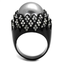Load image into Gallery viewer, TK2483 - IP Black(Ion Plating) Stainless Steel Ring with Synthetic Pearl in Gray