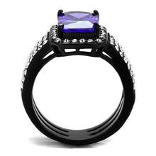 Load image into Gallery viewer, TK2486 - IP Black(Ion Plating) Stainless Steel Ring with AAA Grade CZ  in Tanzanite