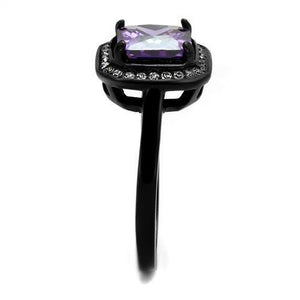 TK2487 - IP Black(Ion Plating) Stainless Steel Ring with AAA Grade CZ  in Amethyst