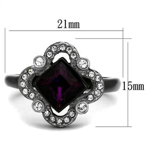 TK2489 - Two-Tone IP Black Stainless Steel Ring with Top Grade Crystal  in Fuchsia