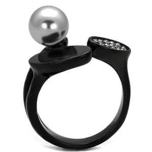 TK2493 - IP Black(Ion Plating) Stainless Steel Ring with Synthetic Pearl in Gray