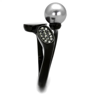 TK2493 - IP Black(Ion Plating) Stainless Steel Ring with Synthetic Pearl in Gray