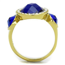 Load image into Gallery viewer, TK2495 - IP Gold(Ion Plating) Stainless Steel Ring with Synthetic Synthetic Glass in Sapphire