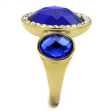 Load image into Gallery viewer, TK2495 - IP Gold(Ion Plating) Stainless Steel Ring with Synthetic Synthetic Glass in Sapphire