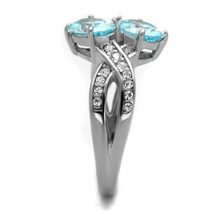 TK2501 - High polished (no plating) Stainless Steel Ring with AAA Grade CZ  in Sea Blue