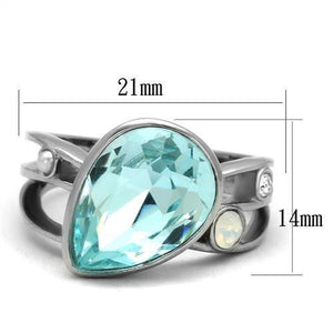TK2502 - High polished (no plating) Stainless Steel Ring with Top Grade Crystal  in Sea Blue
