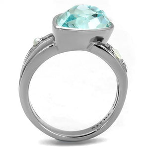 TK2502 - High polished (no plating) Stainless Steel Ring with Top Grade Crystal  in Sea Blue