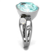 Load image into Gallery viewer, TK2502 - High polished (no plating) Stainless Steel Ring with Top Grade Crystal  in Sea Blue