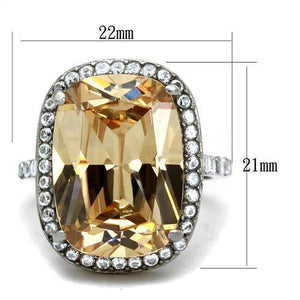 TK2503 - High polished (no plating) Stainless Steel Ring with AAA Grade CZ  in Champagne