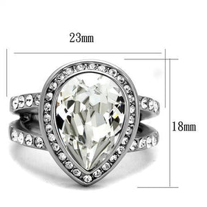 TK2504 - High polished (no plating) Stainless Steel Ring with Top Grade Crystal  in Clear
