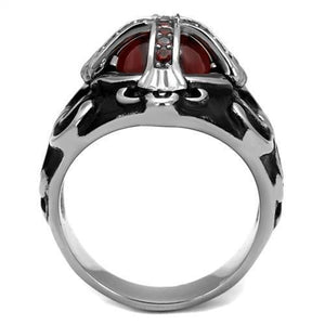 TK2507 - High polished (no plating) Stainless Steel Ring with AAA Grade CZ  in Garnet