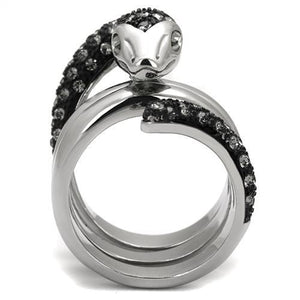 TK2511 - Two-Tone IP Black (Ion Plating) Stainless Steel Ring with Top Grade Crystal  in Black Diamond