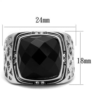 TK2514 - High polished (no plating) Stainless Steel Ring with Synthetic Onyx in Jet