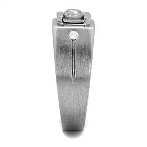 TK2518 - High polished (no plating) Stainless Steel Ring with AAA Grade CZ  in Clear