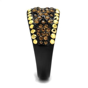 TK2552 - IP Black(Ion Plating) Stainless Steel Ring with Top Grade Crystal  in Multi Color