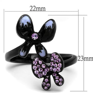 TK2554 - IP Black(Ion Plating) Stainless Steel Ring with Top Grade Crystal  in Light Amethyst