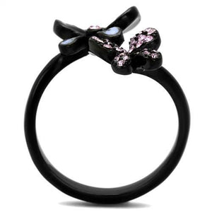 TK2554 - IP Black(Ion Plating) Stainless Steel Ring with Top Grade Crystal  in Light Amethyst