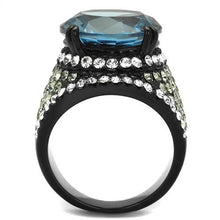 Load image into Gallery viewer, TK2555 - IP Black(Ion Plating) Stainless Steel Ring with AAA Grade CZ  in London Blue