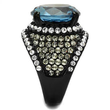 Load image into Gallery viewer, TK2555 - IP Black(Ion Plating) Stainless Steel Ring with AAA Grade CZ  in London Blue