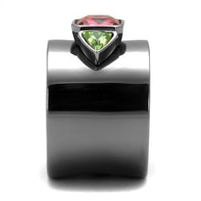 Load image into Gallery viewer, TK2556 - IP Light Black  (IP Gun) Stainless Steel Ring with Synthetic Synthetic Glass in Multi Color