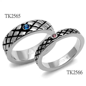 TK2565 - High polished (no plating) Stainless Steel Ring with Top Grade Crystal  in Sea Blue