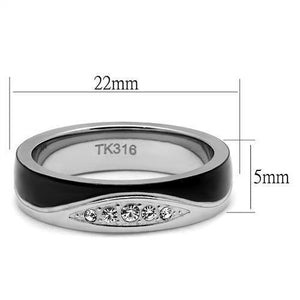 TK2568 - Two-Tone IP Black (Ion Plating) Stainless Steel Ring with Top Grade Crystal  in Clear