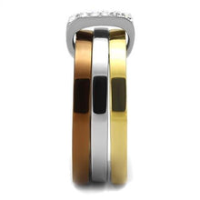 Load image into Gallery viewer, TK2600 - Three Tone (IP Gold &amp; IP Light coffee &amp; High Polished) Stainless Steel Ring with Top Grade Crystal  in Clear
