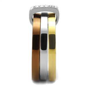 TK2600 - Three Tone (IP Gold & IP Light coffee & High Polished) Stainless Steel Ring with Top Grade Crystal  in Clear