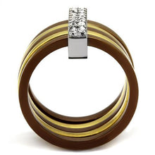 Load image into Gallery viewer, TK2601 - Three Tone (IP Gold &amp; IP Light coffee &amp; High Polished) Stainless Steel Ring with Top Grade Crystal  in Clear