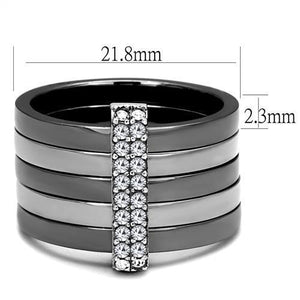 TK2602 - Two Tone IP Light Black (IP Gun) Stainless Steel Ring with Top Grade Crystal  in Clear