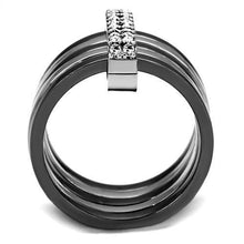 Load image into Gallery viewer, TK2602 - Two Tone IP Light Black (IP Gun) Stainless Steel Ring with Top Grade Crystal  in Clear