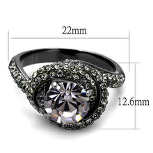 Load image into Gallery viewer, TK2604 - IP Light Black  (IP Gun) Stainless Steel Ring with Top Grade Crystal  in Light Amethyst