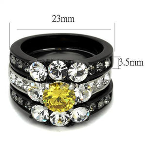 TK2615 - Two-Tone IP Black (Ion Plating) Stainless Steel Ring with AAA Grade CZ  in Topaz