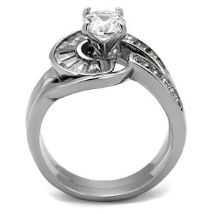 TK2617 - No Plating Stainless Steel Ring with AAA Grade CZ  in Clear