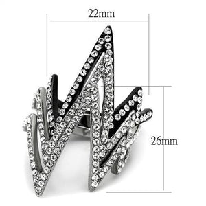 TK2619 - Two-Tone IP Black (Ion Plating) Stainless Steel Ring with Top Grade Crystal  in Clear