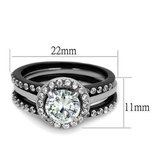 TK2620 - Two-Tone IP Black (Ion Plating) Stainless Steel Ring with AAA Grade CZ  in Clear