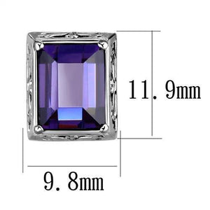 TK2636 - High polished (no plating) Stainless Steel Earrings with AAA Grade CZ  in Amethyst