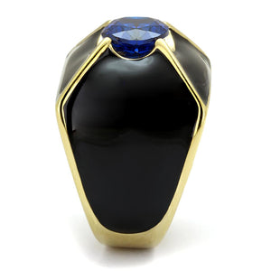 TK2640 - IP Gold(Ion Plating) Stainless Steel Ring with AAA Grade CZ  in London Blue