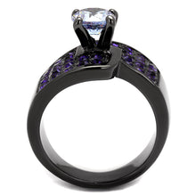 Load image into Gallery viewer, TK2644 - IP Light Black  (IP Gun) Stainless Steel Ring with AAA Grade CZ  in Light Amethyst