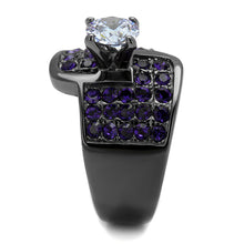 Load image into Gallery viewer, TK2644 - IP Light Black  (IP Gun) Stainless Steel Ring with AAA Grade CZ  in Light Amethyst