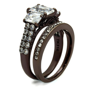 TK2646 - IP Dark Brown (IP coffee) Stainless Steel Ring with AAA Grade CZ  in Clear