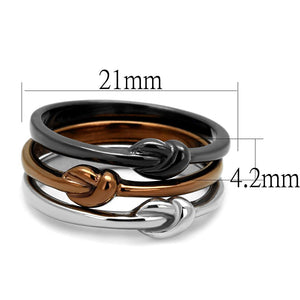 TK2648 - Three Tone (IP Light Coffee & IP Light Black & High Polished) Stainless Steel Ring with No Stone