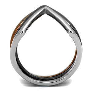 TK2649 - Three Tone (IP Light Coffee & IP Light Black & High Polished) Stainless Steel Ring with No Stone