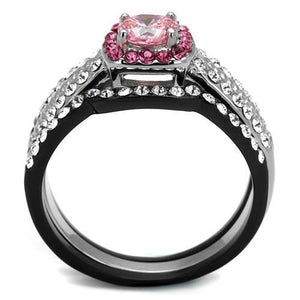 TK2651 - Two-Tone IP Black (Ion Plating) Stainless Steel Ring with AAA Grade CZ  in Light Rose