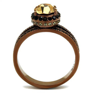TK2654 - IP Coffee light Stainless Steel Ring with Top Grade Crystal  in Light Smoked