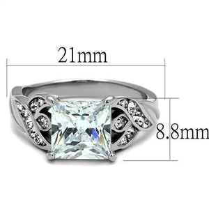 TK2657 - High polished (no plating) Stainless Steel Ring with AAA Grade CZ  in Clear